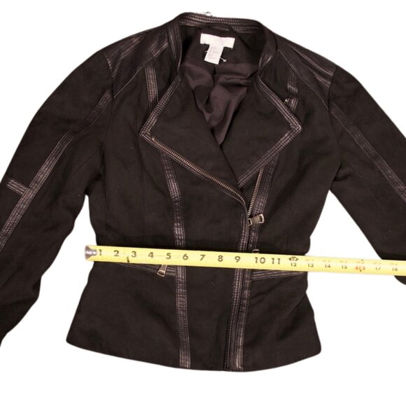 H&M Faux Suede Moto Jacket with Faux Leather Trim - Size 2 (EUR 32) - Picture 10 of 13